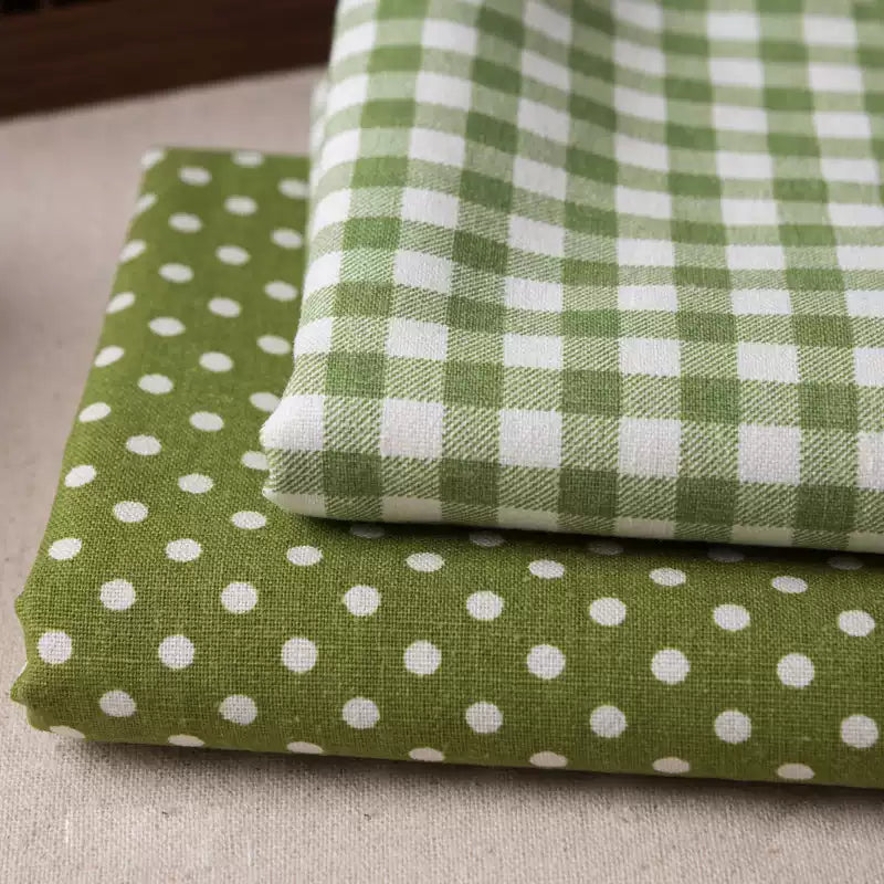 Green Linen Cotton Check Fabric for Bedding, Tablecloths & Crafts