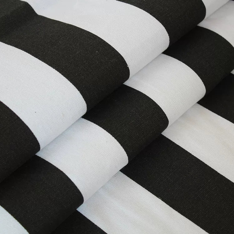 Cotton Linen Rustic Sofa Fabric, for Sofa Covers & Cushions - Black & White Stripe