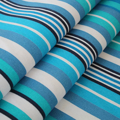 Cotton Linen Rustic Sofa Fabric, for Sofa Covers & Cushions - Mediterranean Blue Stripe