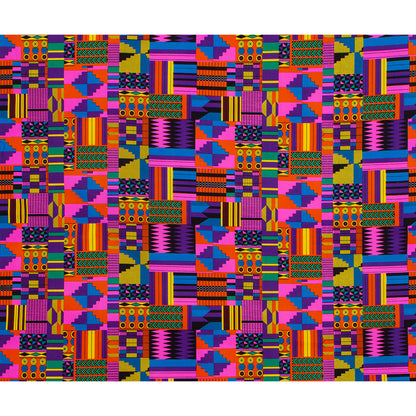 African Wax Print Fabric, Kente Motif Polyester (3 Prints)