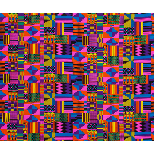 African Wax Print Fabric, Kente Motif Polyester (3 Prints)