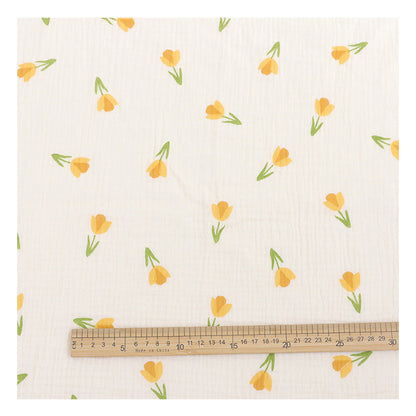 Baby Cotton Double Gauze Fabric, Digital Floral Prints (6) - Yellow Tulip