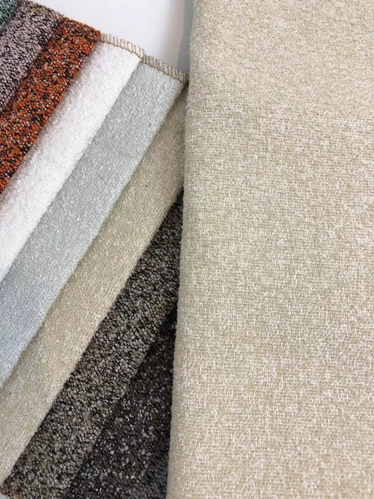 Boucle Loop-Yarn Polyester Fabric, Textured Solid Cloth for Upholstery & DIY - Off White