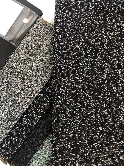 Boucle Loop-Yarn Polyester Fabric, Textured Solid Cloth for Upholstery & DIY - Black