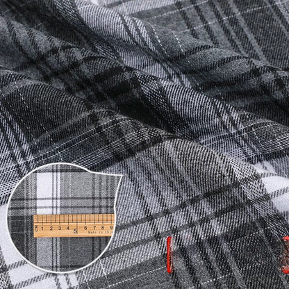 Brushed Plaid Shirt Fabric, Tartan Check, for Shirts, Skirts & JK Uniforms - Gray White Plaid