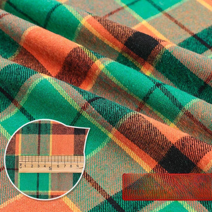 Brushed Plaid Shirt Fabric, Tartan Check, for Shirts, Skirts & JK Uniforms - Orange Green Plaid