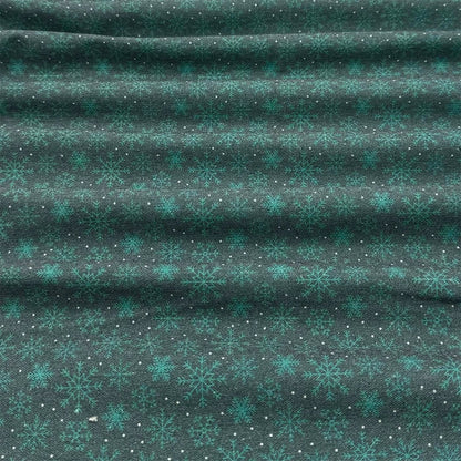Christmas Print Cotton-Linen Fabric, Encrypted Woven Cloth for Decor & DIY - Green Snowflake