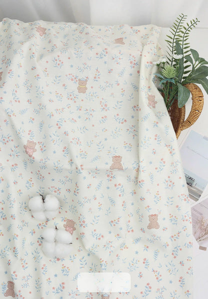 Class A Baby Cotton Fabric, Adorable Prints, for Babywear, Quilts & Bedding - Flower Meadow Bear