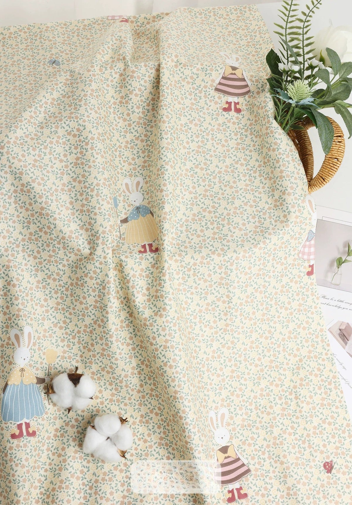 Class A Baby Cotton Fabric, Adorable Prints, for Babywear, Quilts & Bedding - Bunny Flower Talk