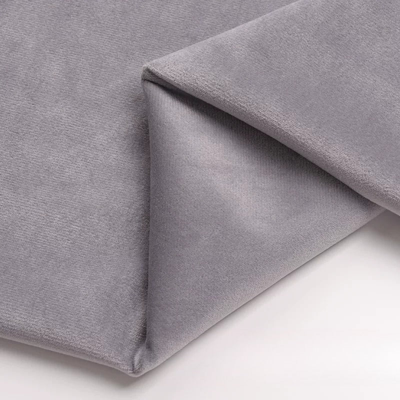 Velvet Fabric, Golden Velour Solid, for Cushions, Curtains & Costumes - Light Gray