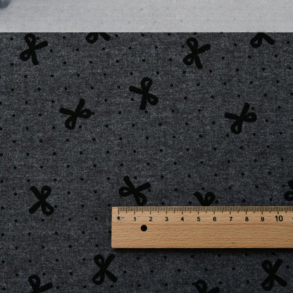 Brushed Cotton Flannel Fabric, Kids Prints, for Kids' Wear, Pajamas & DIY - Gray Floral Bow
