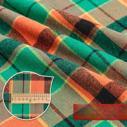 Brushed Plaid Shirt Fabric, Tartan Check, for Shirts, Skirts & JK Uniforms - Orange Green Plaid