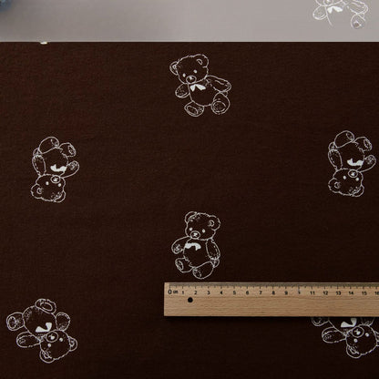 Brushed Cotton Flannel Fabric, Kids Prints, for Kids' Wear, Pajamas & DIY - Pink Coffee Bear Doll