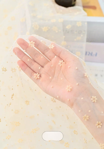 Flocked Mesh Organza, Snowflake & Plum Blossom, for Dresses, Curtains & Backdrops - Sunset Orange