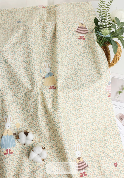 Class A Baby Cotton Fabric, Adorable Prints, for Babywear, Quilts & Bedding - Bunny Flower Talk