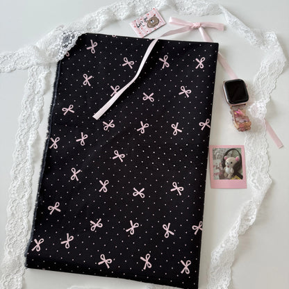 Cotton Fabric, Bow & Polka Dot Prints, for Homewear, Dollwear & Scrunchies - Black & Pink