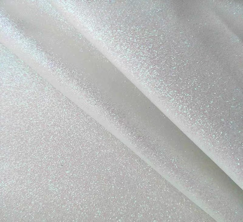 Chunky Glitter Fabric By The Yard | 25 Colors, 59" Wide for Wedding Decor & Hand Craft - Iridescent White