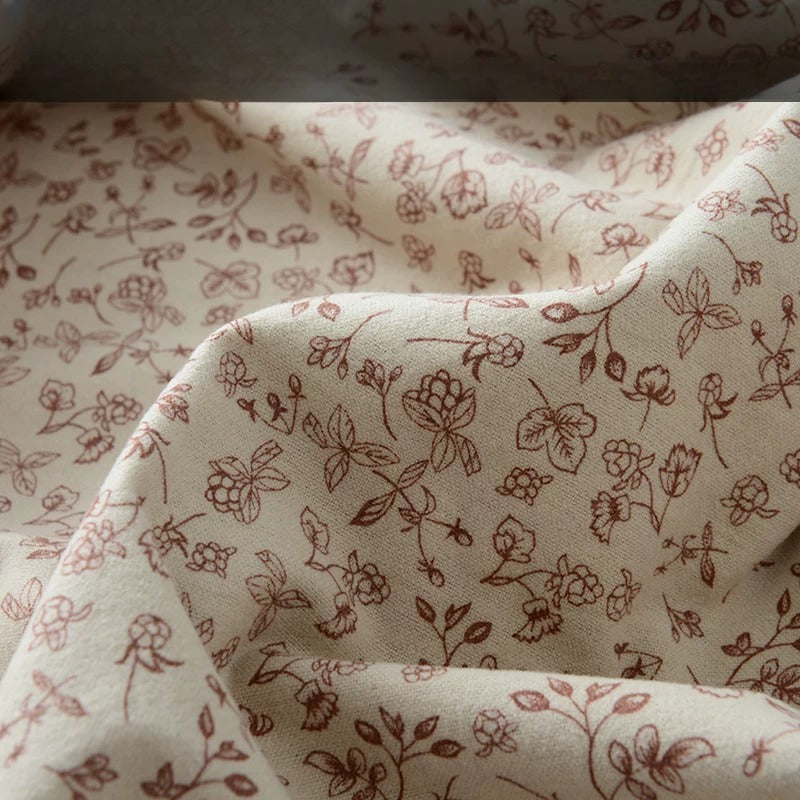 Brushed Cotton Flannel Fabric, Kids Prints, for Kids' Wear, Pajamas & DIY - Cream Jujube Thread Bloom