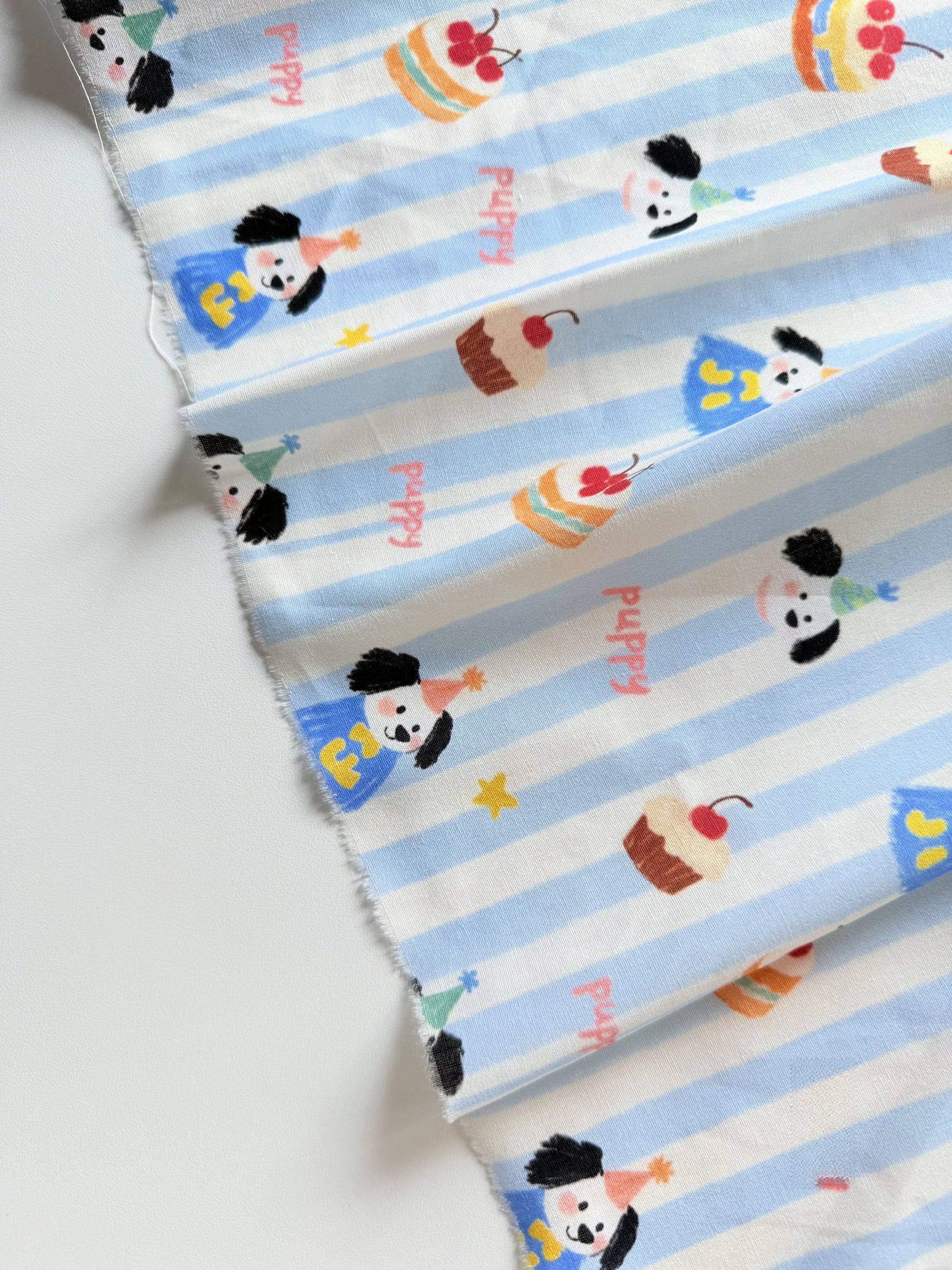 Cotton Print Fabric, Cute Striped Dogs, for Dollwear, Kids' Wear & Scrunchies - Blue Stripe Dog