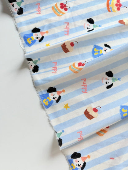 Cotton Print Fabric, Cute Striped Dogs, for Dollwear, Kids' Wear & Scrunchies - Blue Stripe Dog