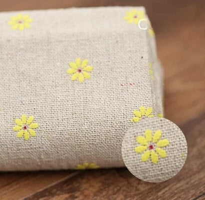 Heavy Cotton Linen Daisy Fabric, for Curtains & Upholstery - Yellow Floral