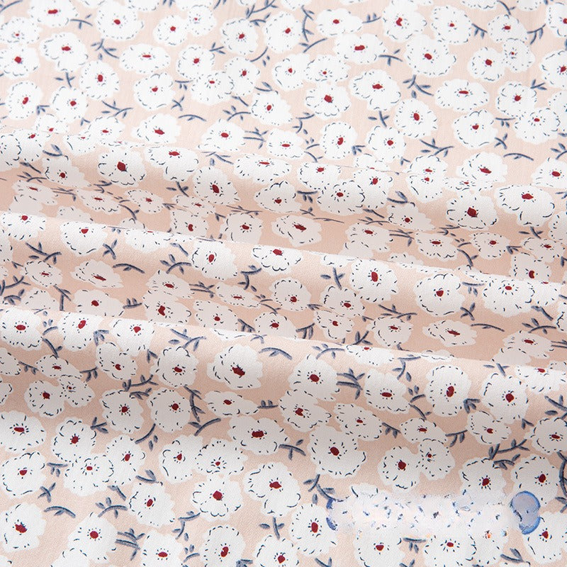 Cotton Poplin Fabric, Floral Printed, for Summer Shirts, Dresses & Blouses - Rice Pink Kapok
