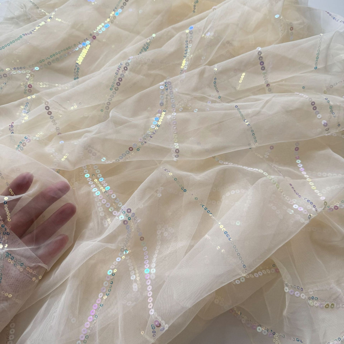 Sequin Embroidery Mesh, Abstract Line, 51 in Wide