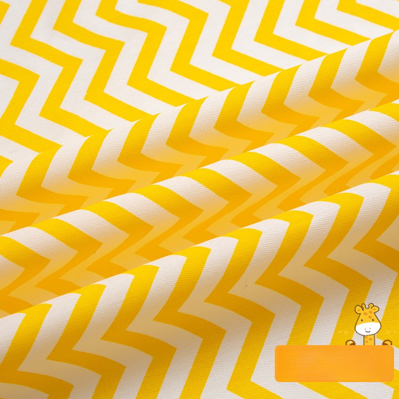 Cotton Twill Fabric, Kids Cartoon Print, for Kids' Bedding, Babywear & Quilts - Yellow White Waves