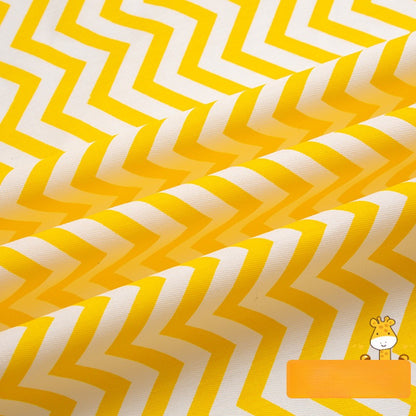 Cotton Twill Fabric, Kids Cartoon Print, for Kids' Bedding, Babywear & Quilts - Yellow White Waves