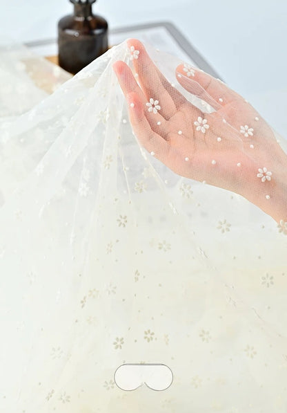 Flocked Mesh Organza, Snowflake & Plum Blossom, for Dresses, Curtains & Backdrops - Lemon Yellow