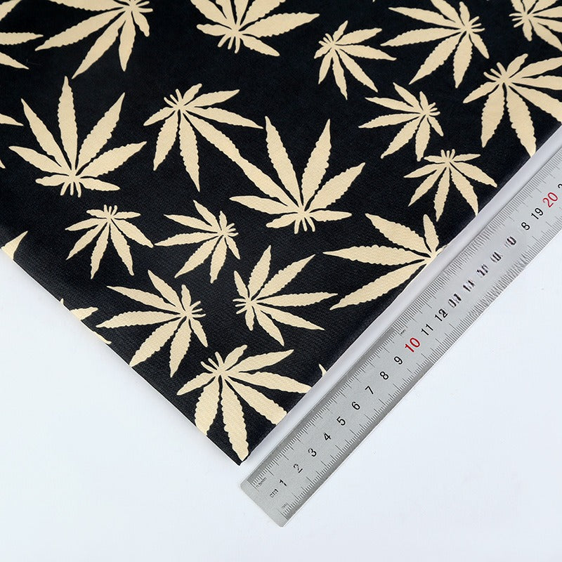 Polyester Maple Leaf Print Fabric, for Bags & Decor - Black Base Brown Leaf
