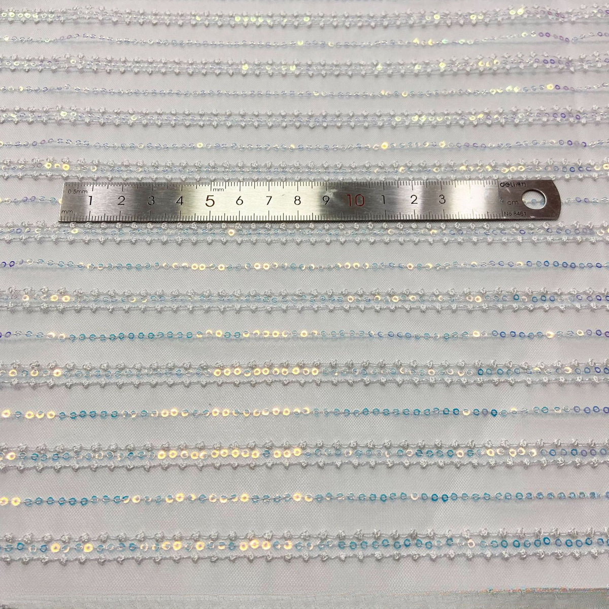 Sequin Mesh Fabric, Iridescent Stripe, 53 in Wide