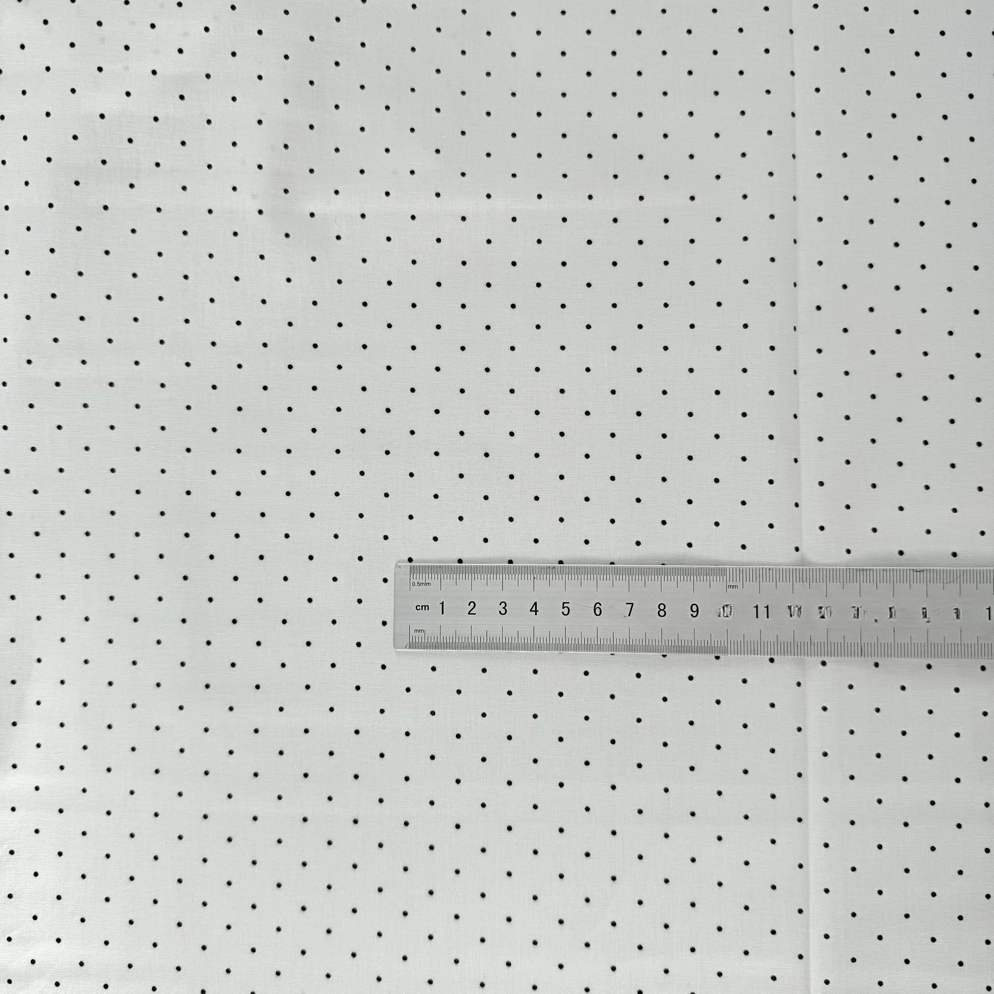 Cotton Print Fabric, Black & White Motifs, for Dollwear, Tablecloths & Scrunchies - Black Polka Dot