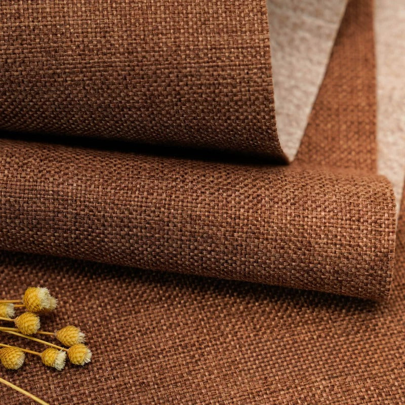 Cotton Linen Fabric, Heavy Plain Weave, for Sofa Covers, Tablecloths & Cushions - Brown