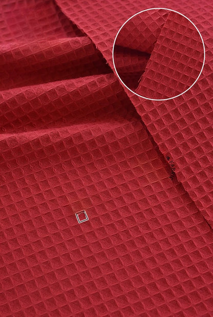 Cotton Waffle Fabric, Pure Solid, for Bathrobes, Pajamas & Home Textiles - Dark Red