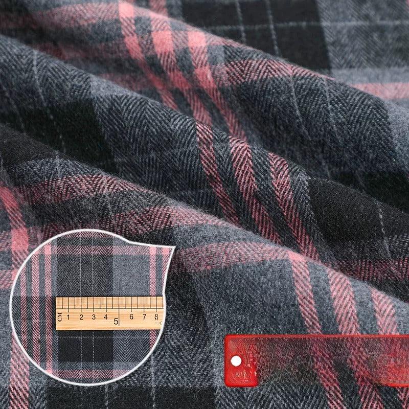 Brushed Plaid Shirt Fabric, Tartan Check, for Shirts, Skirts & JK Uniforms - Black Pink Plaid