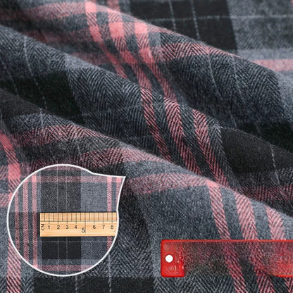 Brushed Plaid Shirt Fabric, Tartan Check, for Shirts, Skirts & JK Uniforms - Black Pink Plaid