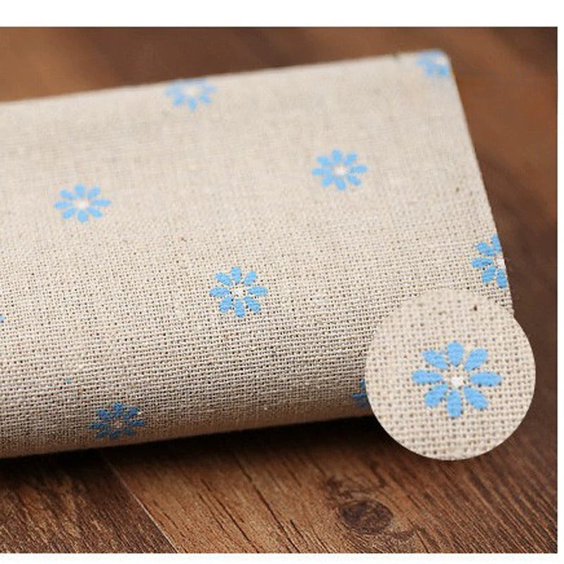 Heavy Cotton Linen Daisy Fabric, for Curtains & Upholstery - Blue Floral