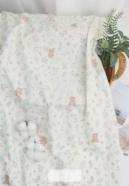 Class A Baby Cotton Fabric, Adorable Prints, for Babywear, Quilts & Bedding - Flower Meadow Bear