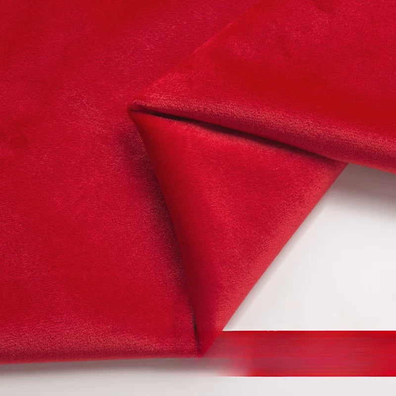 Velvet Fabric, Golden Velour Solid, for Cushions, Curtains & Costumes - Red