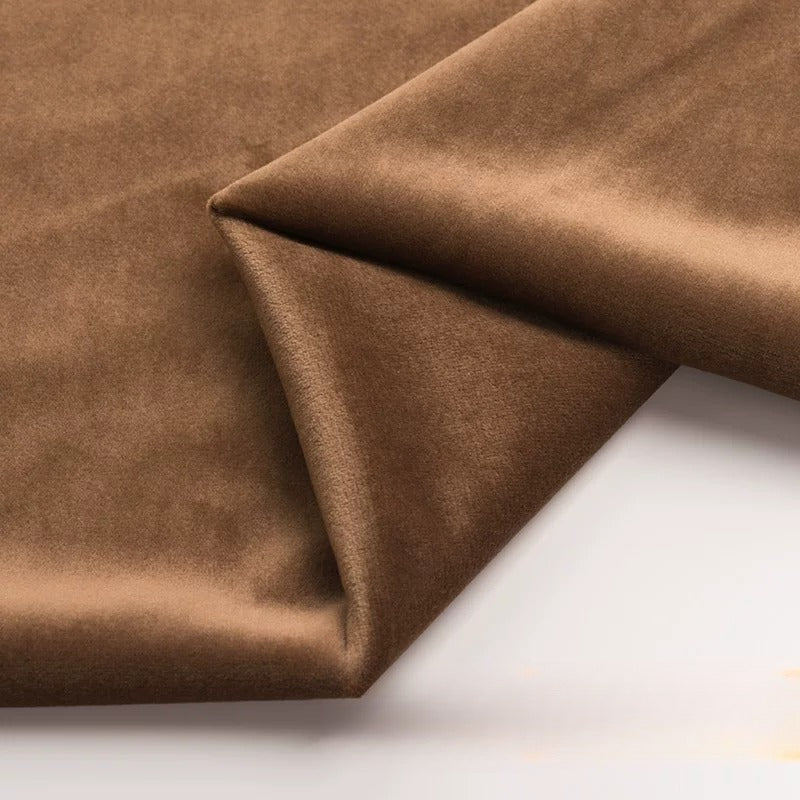 Velvet Fabric, Golden Velour Solid, for Cushions, Curtains & Costumes - Dark Khaki