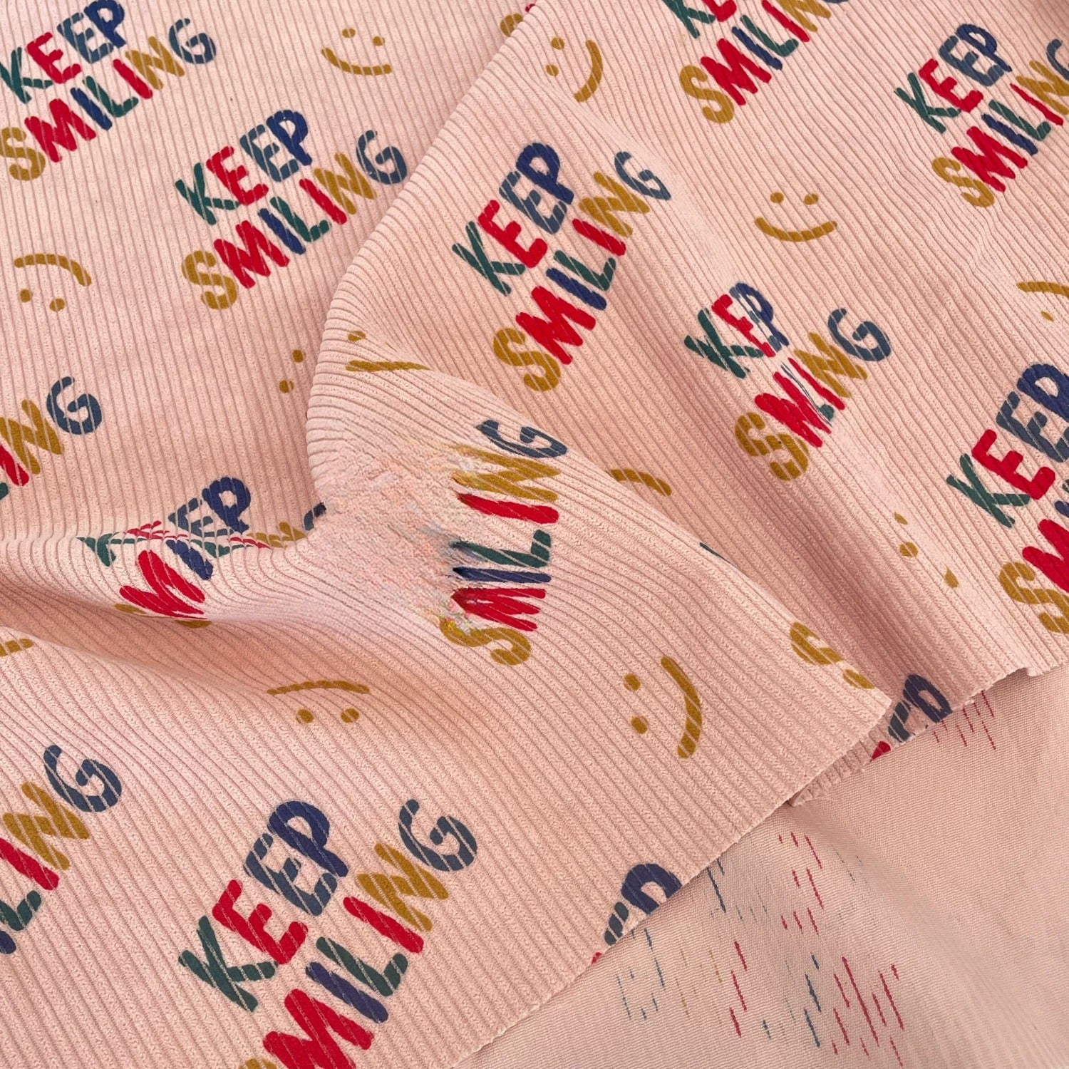 Printed Cotton Corduroy Fabric, for Dresses & Cushions - Corduroy Letter Light Pink