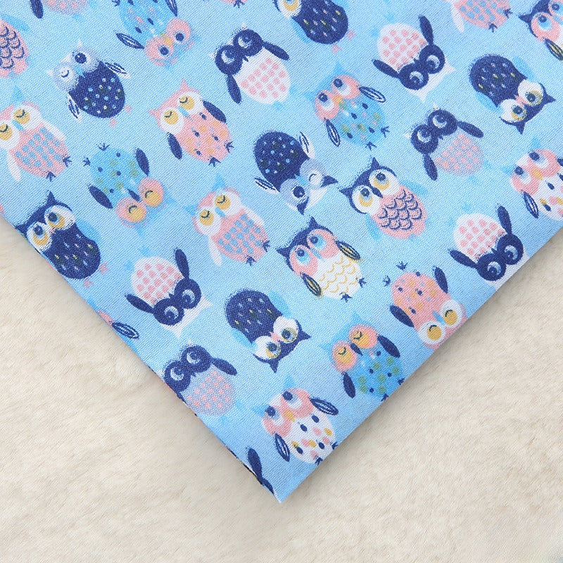 Polyester Owl Print Fabric, for Kids' Bags & Toys - Blue