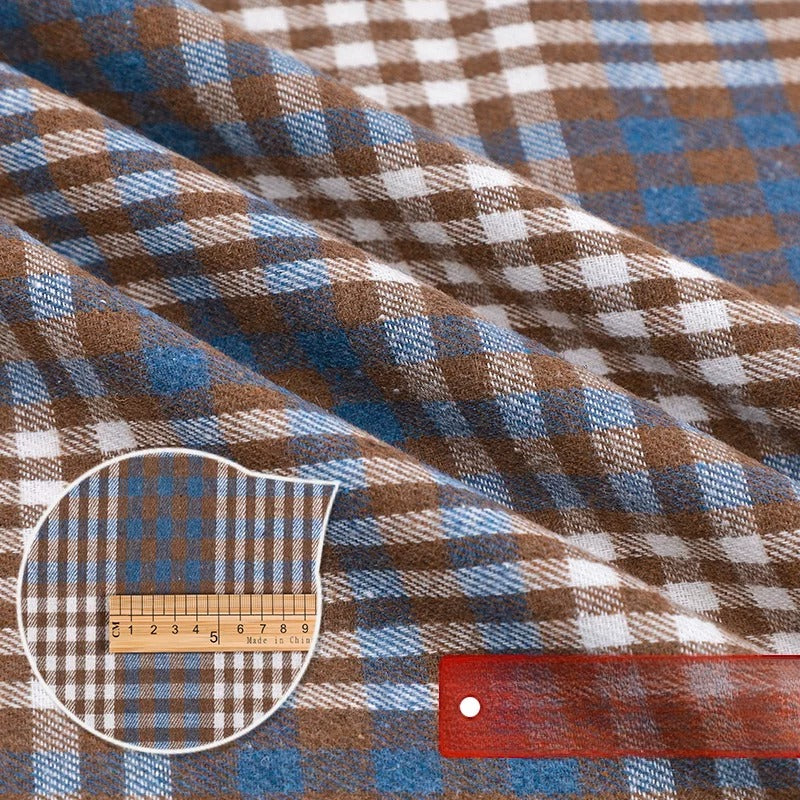 Brushed Plaid Shirt Fabric, Tartan Check, for Shirts, Skirts & JK Uniforms - Blue Brown