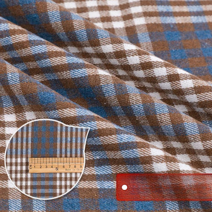 Brushed Plaid Shirt Fabric, Tartan Check, for Shirts, Skirts & JK Uniforms - Blue Brown