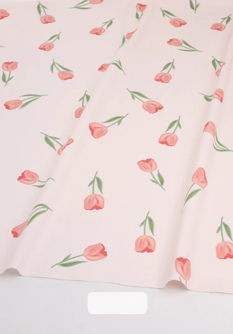 Cotton Fabric, Country Floral Prints, for Dresses, Skirts & Patchwork - Pink Tulip