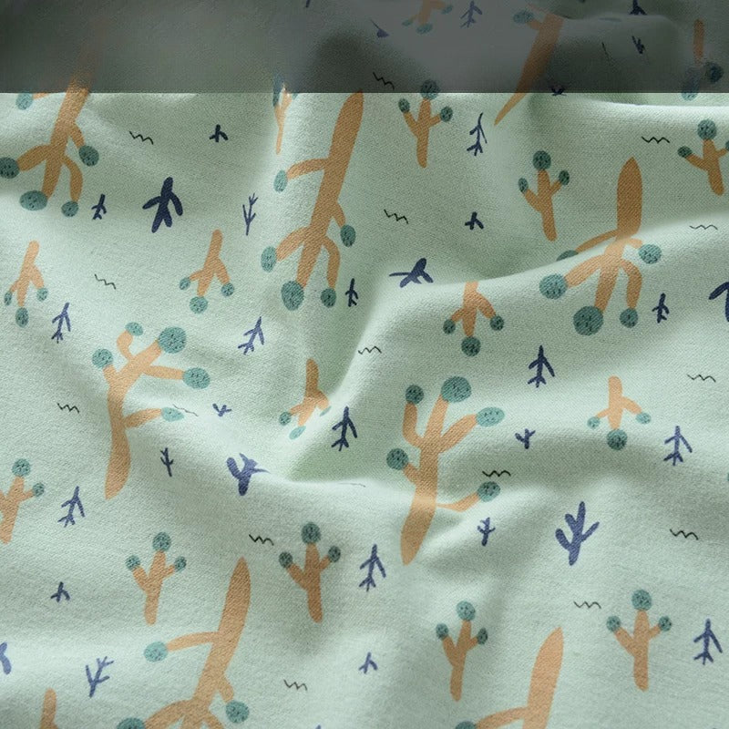 Brushed Cotton Flannel Fabric, Kids Prints, for Kids' Wear, Pajamas & DIY - Green Little Tree