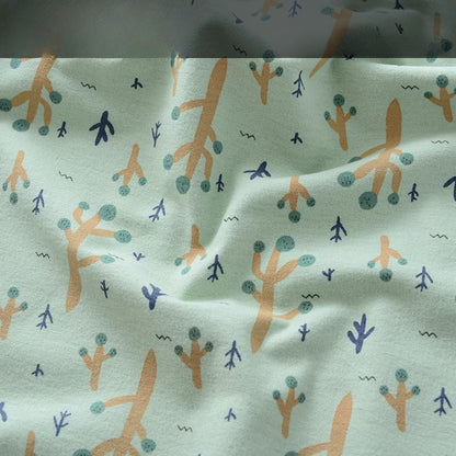Brushed Cotton Flannel Fabric, Kids Prints, for Kids' Wear, Pajamas & DIY - Green Little Tree