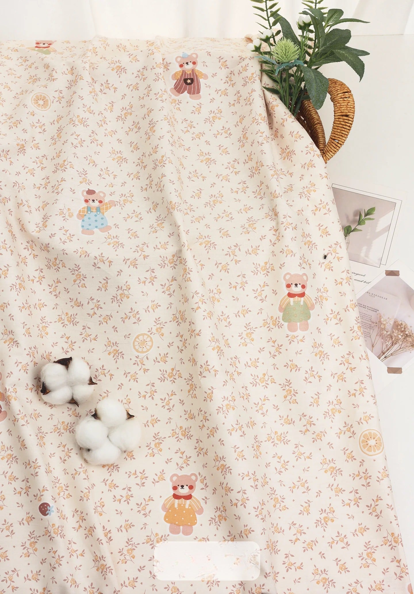 Class A Baby Cotton Fabric, Adorable Prints, for Babywear, Quilts & Bedding - Lemon Bear Garden