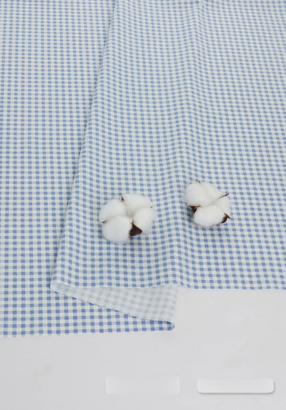 Cotton Fabric, Plaid Stripe & Polka Prints, for Bedding, Tablecloths & Garments - Sky Blue Plaid